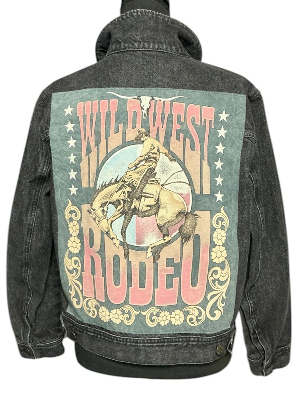 Wild West Rodeo Western Cowgirl Upcycled Denim Jacket - Picture 1 of 7